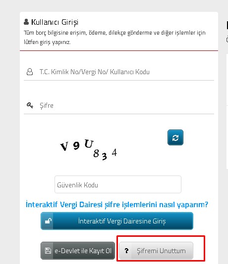 E-Arsiv-Portal-Interaktif-Sifre-Yenileme E Arşiv Portal İnteraktif Şifre ile Giriş Ekranı