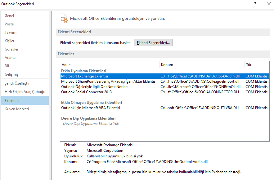 Outlook-eklentilerini-veya-uzantilarini-devre-disi-birakin Outlook Penceresi Açılamıyor Klasör Kümesi Açılamıyor
