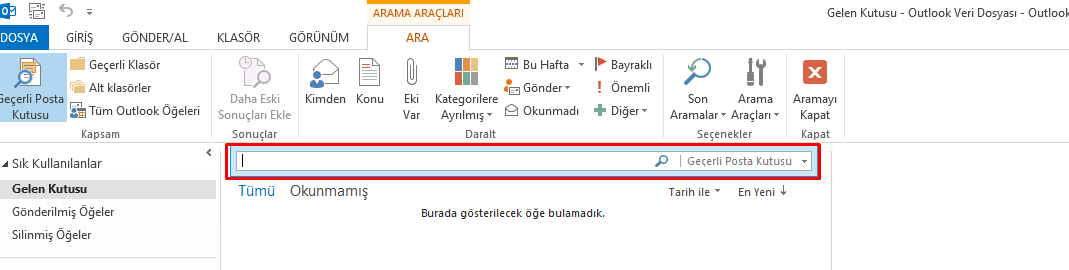Outlook-Gelen-Kutusunda-Arama-Yapmiyor Outlook Arama Yapmıyor